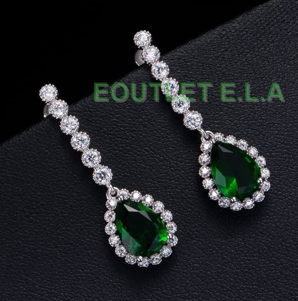 EXQUISITE 38MM EMERALD CZ SILVER EARRINGS